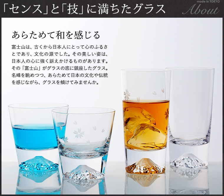 田島硝子 富士山ロックグラス・桜の富士山ロックグラス
